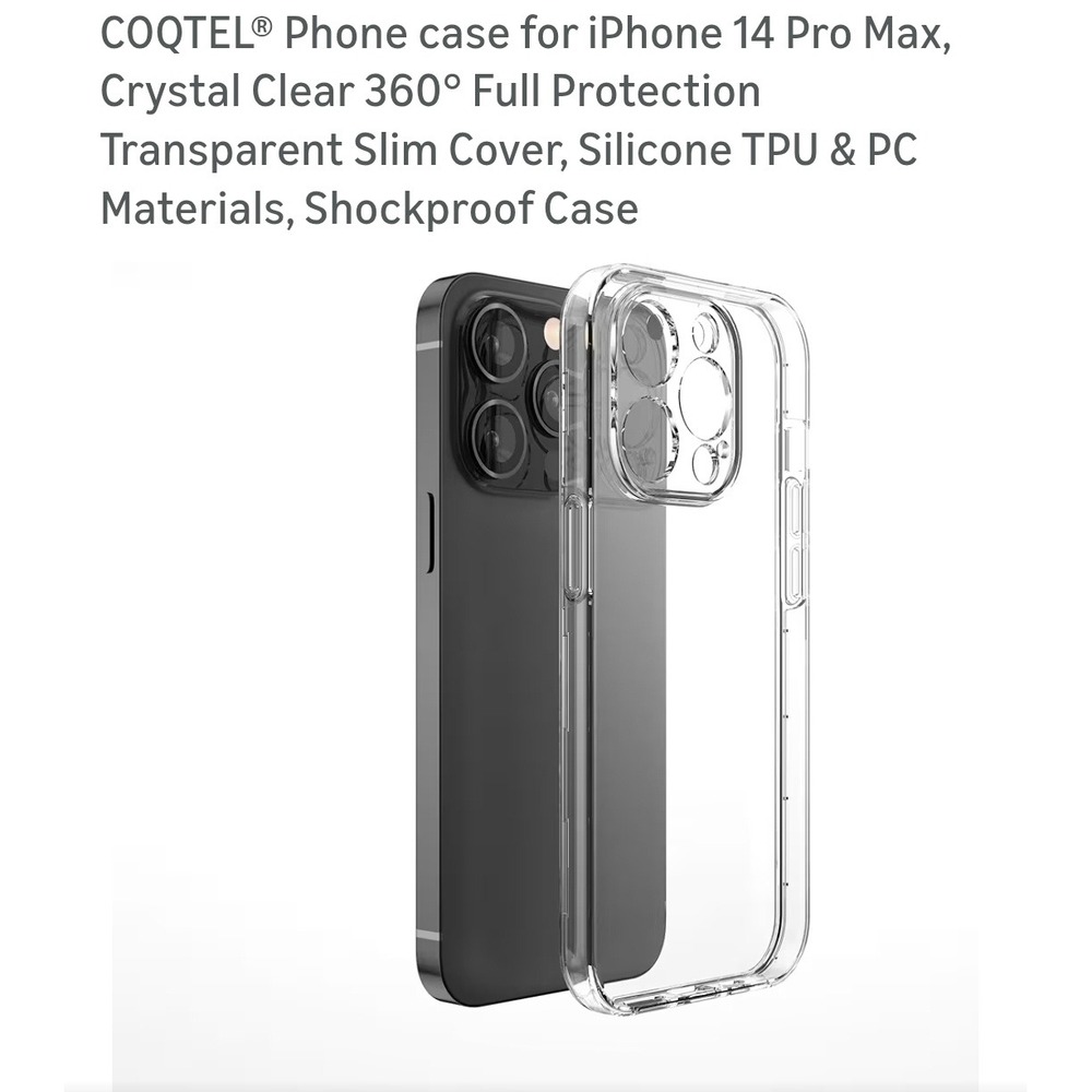 COQTEL Phone Case for iPhone 14 Pro Max Crystal Clear Slim Shockproof Silicone